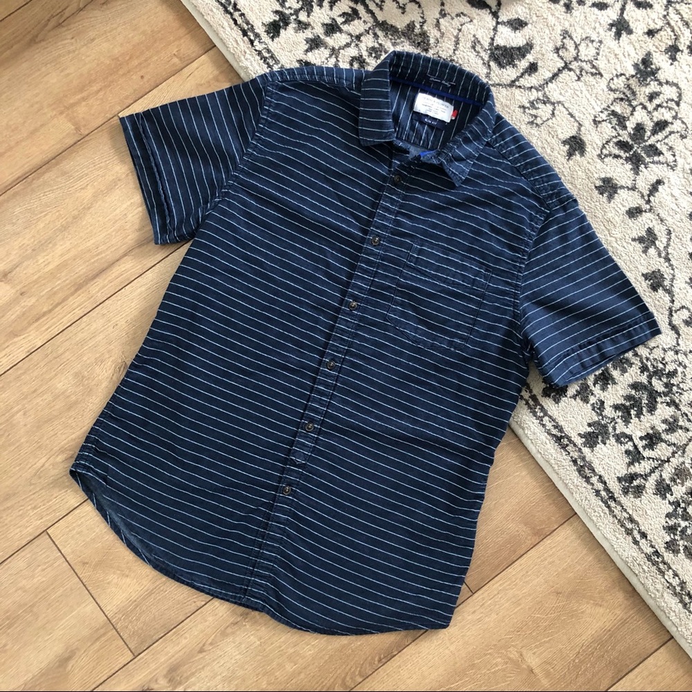 DENIM & FLOWER slim fit button down stripe shirt L